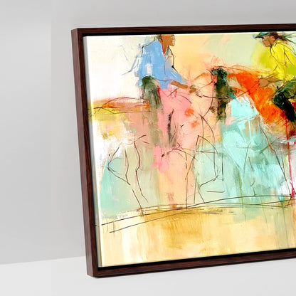 The Vibrant Canter - artwork detail in a brown float frame