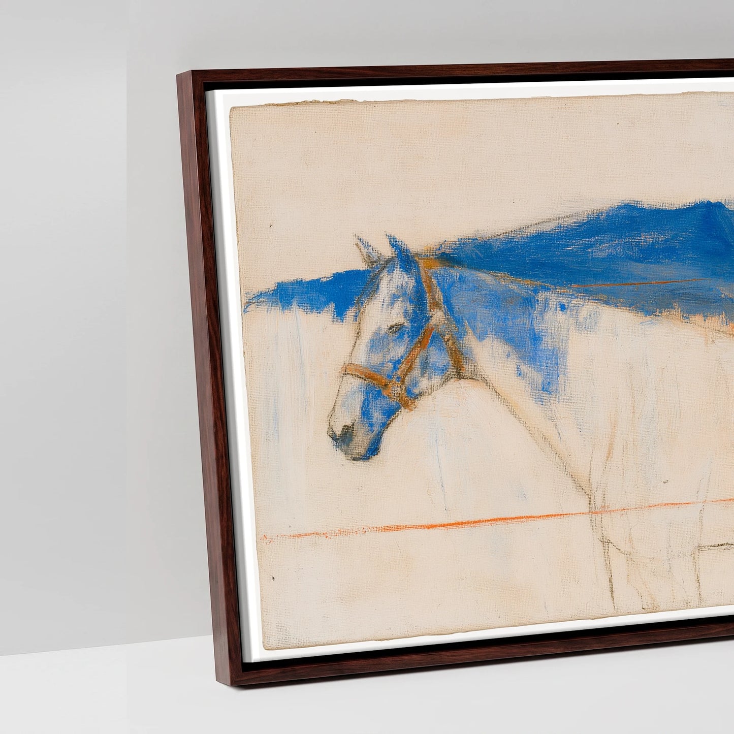 Abstract Ultramarine Horizon - artwork detail in a brown float frame
