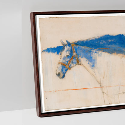 Abstract Ultramarine Horizon - artwork detail in a brown float frame
