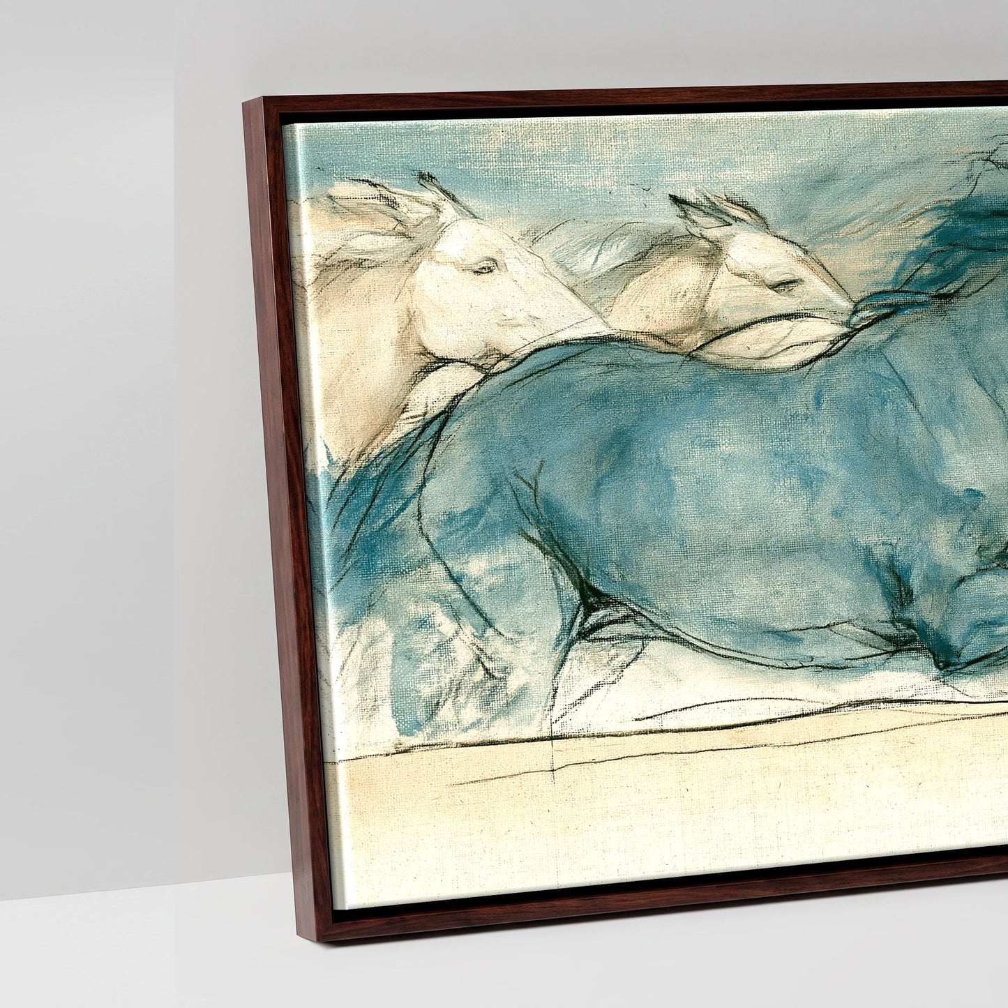 Azure Stride - artwork detail in a brown float frame