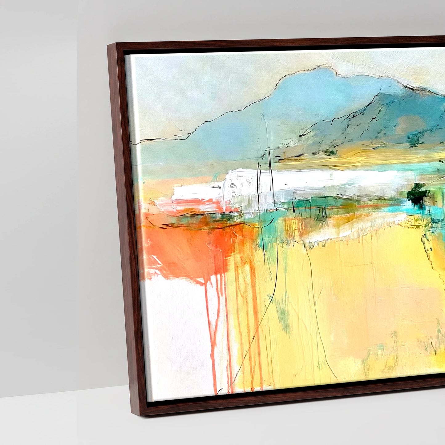 Vibrant Equine Horizon - artwork detail in a brown float frame