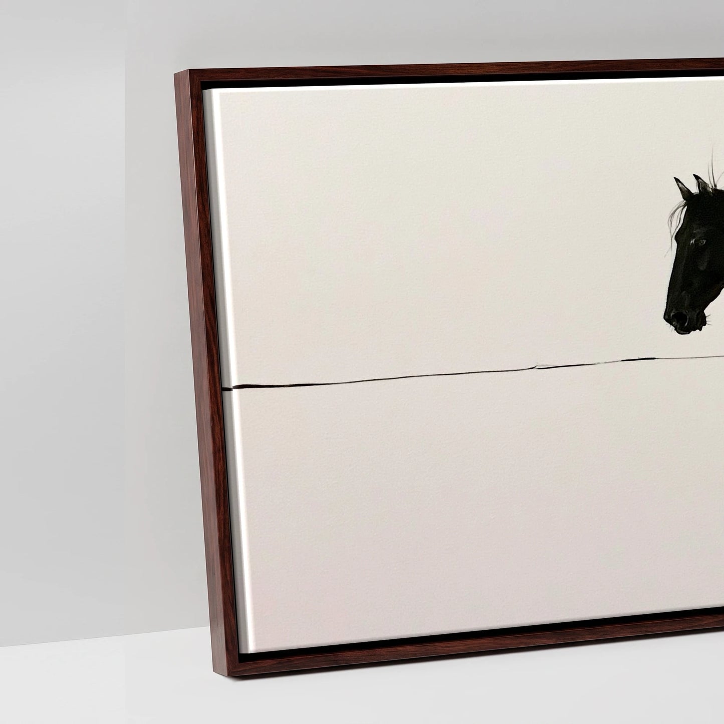 Equine Ink Horizon - artwork detail in a brown float frame