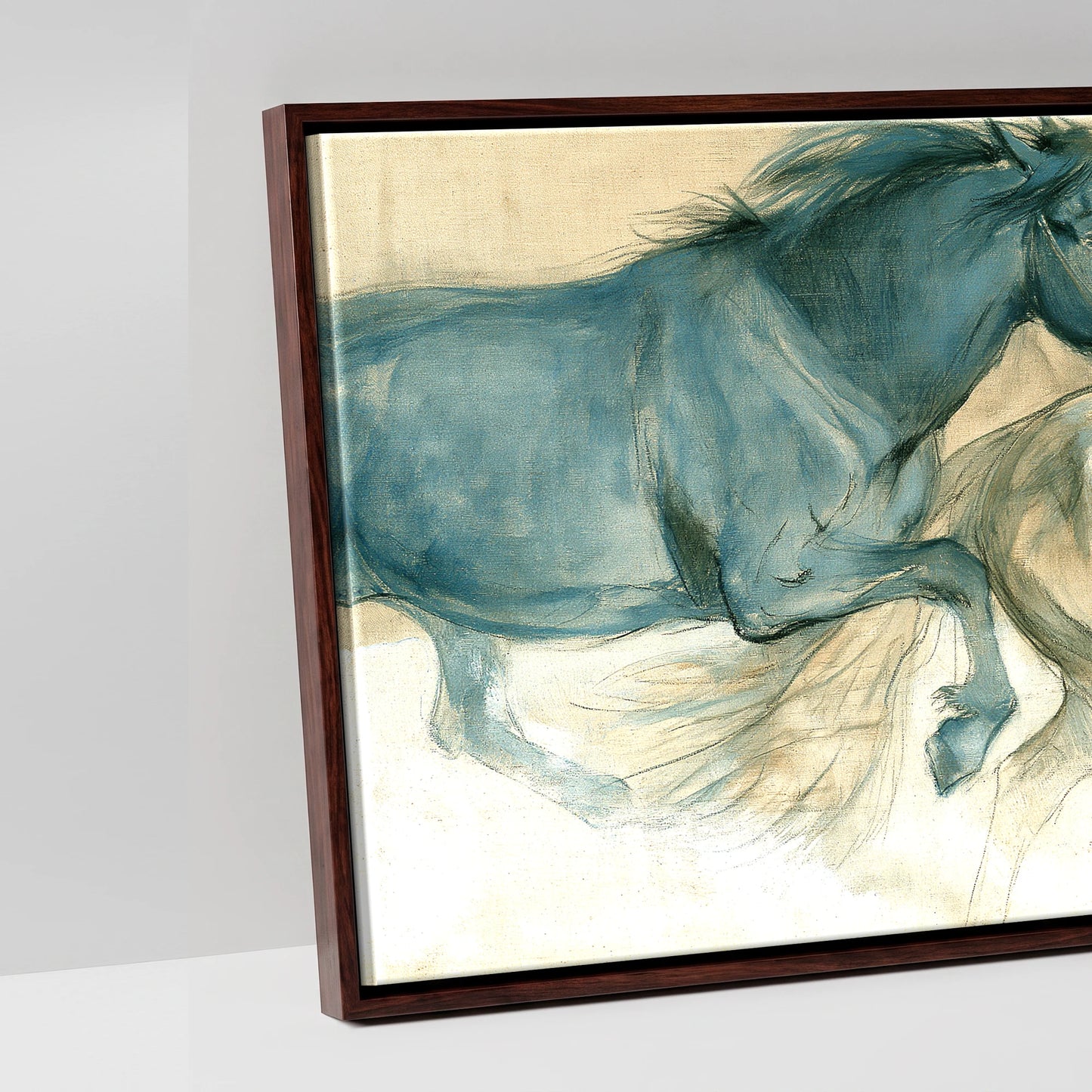 The Three Strides - artwork detail in a brown float frame