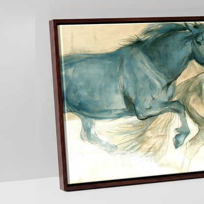 The Three Strides - artwork detail in a brown float frame