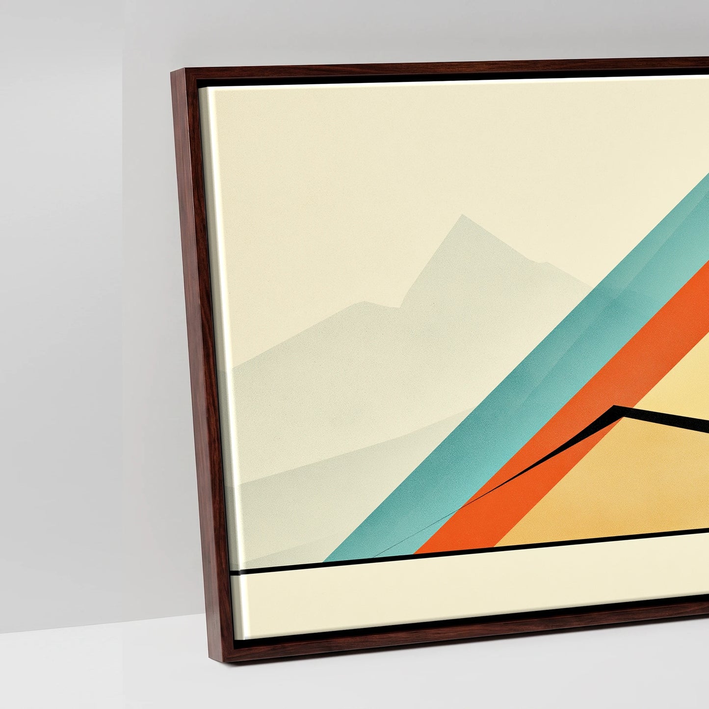 Geometric Equine Horizon - artwork detail in a brown float frame
