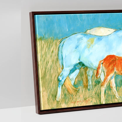 Vibrant Pasture Herd - artwork detail in a brown float frame