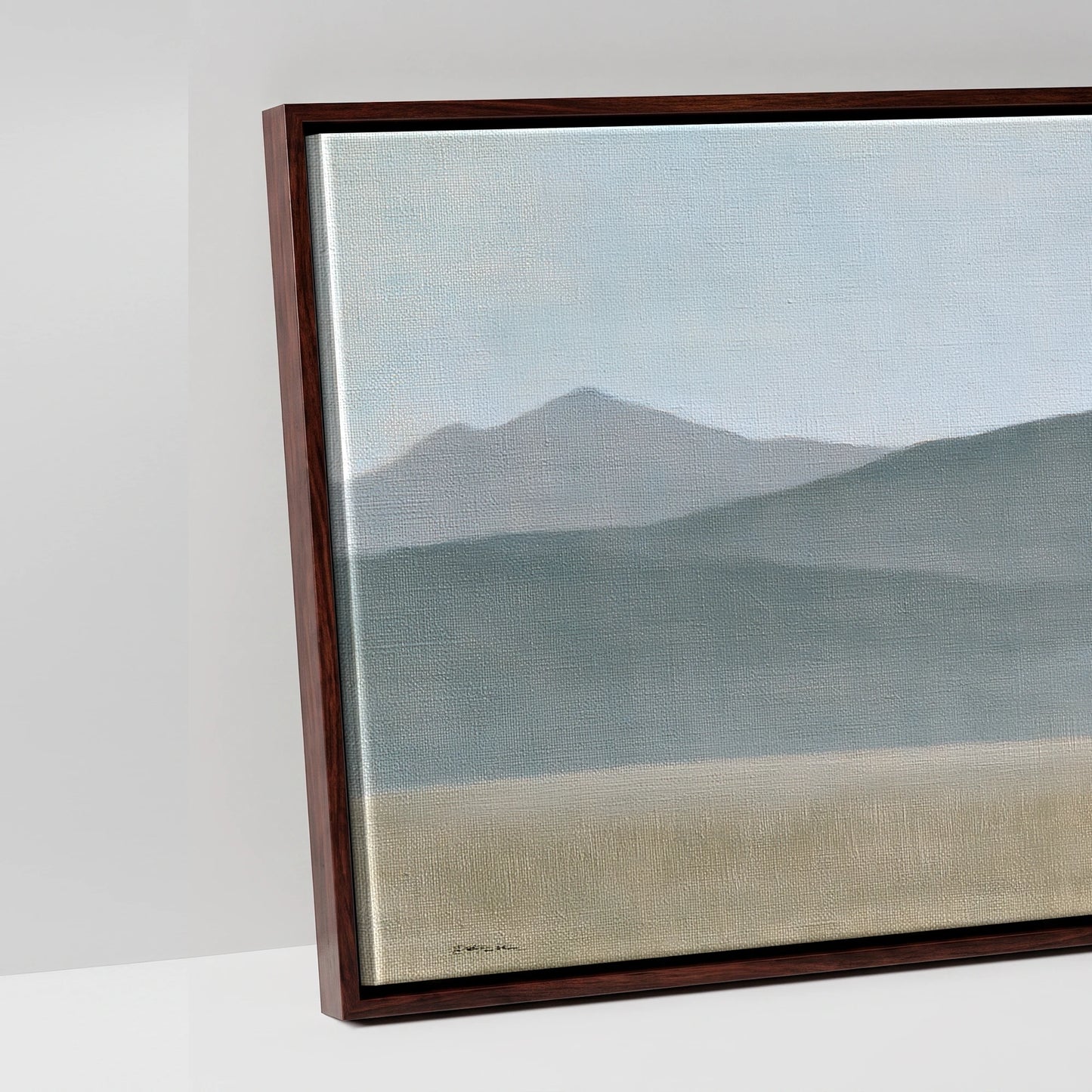 Stoic Grey in Slate - artwork detail in a brown float frame