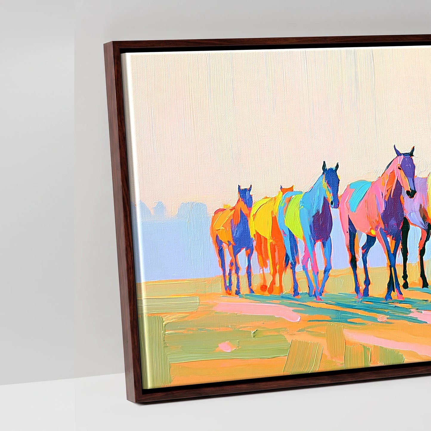 Vibrant Racing String - artwork detail in a brown float frame