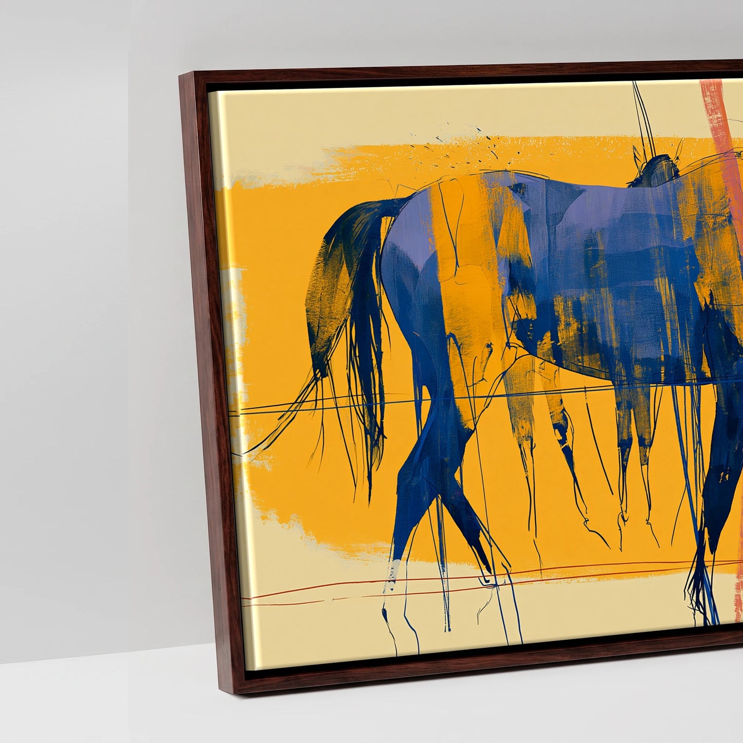 Cobalt Stride Sequence - artwork detail in a brown float frame