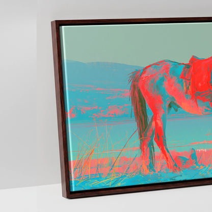Electric Equine Horizon - artwork detail in a brown float frame