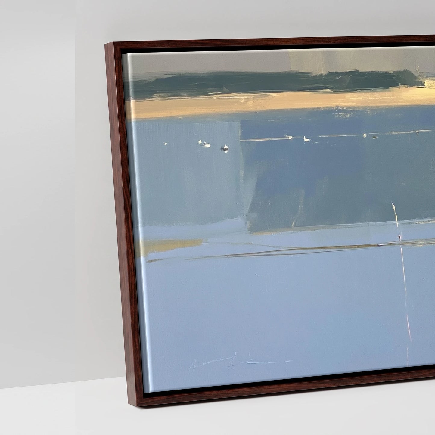 Coastal Reflections - artwork detail in a brown float frame