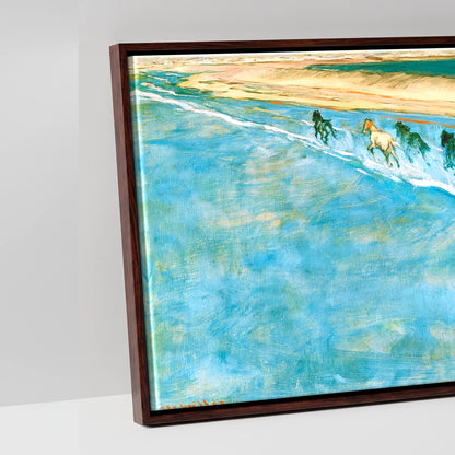 Azure Surf Gallop - artwork detail in a brown float frame