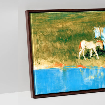 Vivid Waterside Herd - artwork detail in a brown float frame
