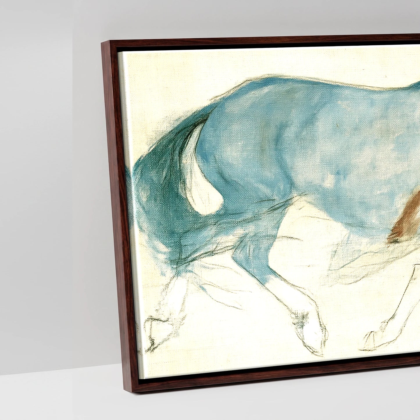 Azure Mare and Foal - artwork detail in a brown float frame