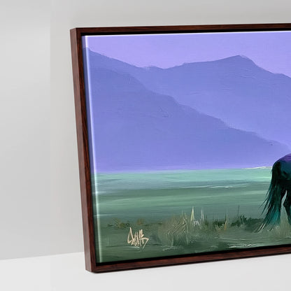 Dusk On The Violet Plain - artwork detail in a brown float frame