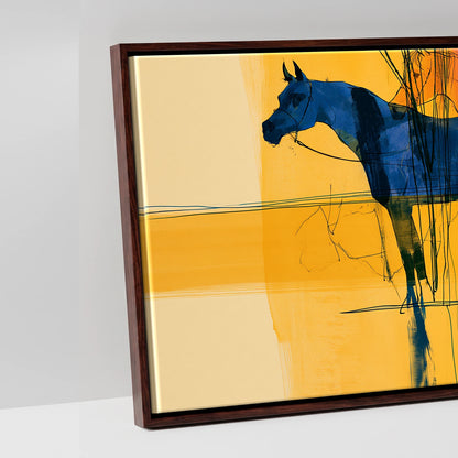 Cobalt and Gold Mirage - artwork detail in a brown float frame