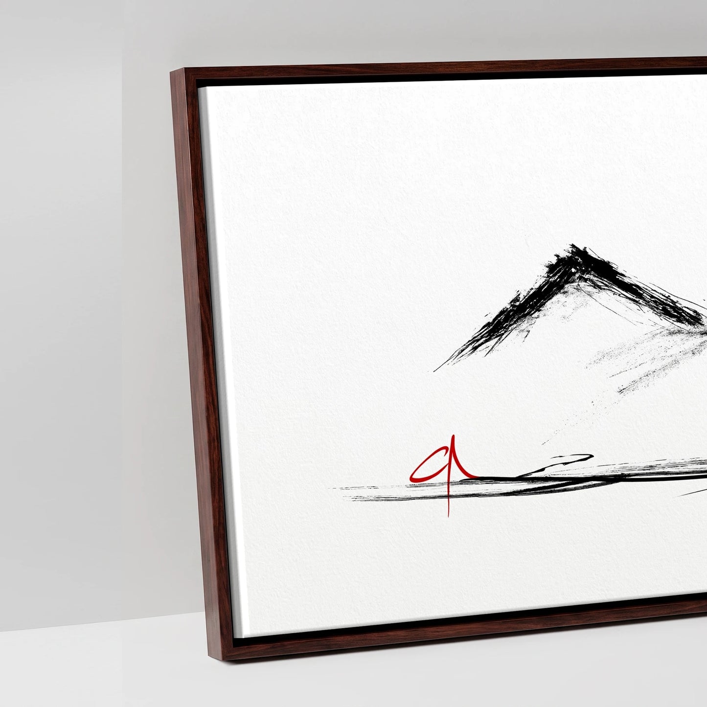 Silent Peaks Grazing - artwork detail in a brown float frame