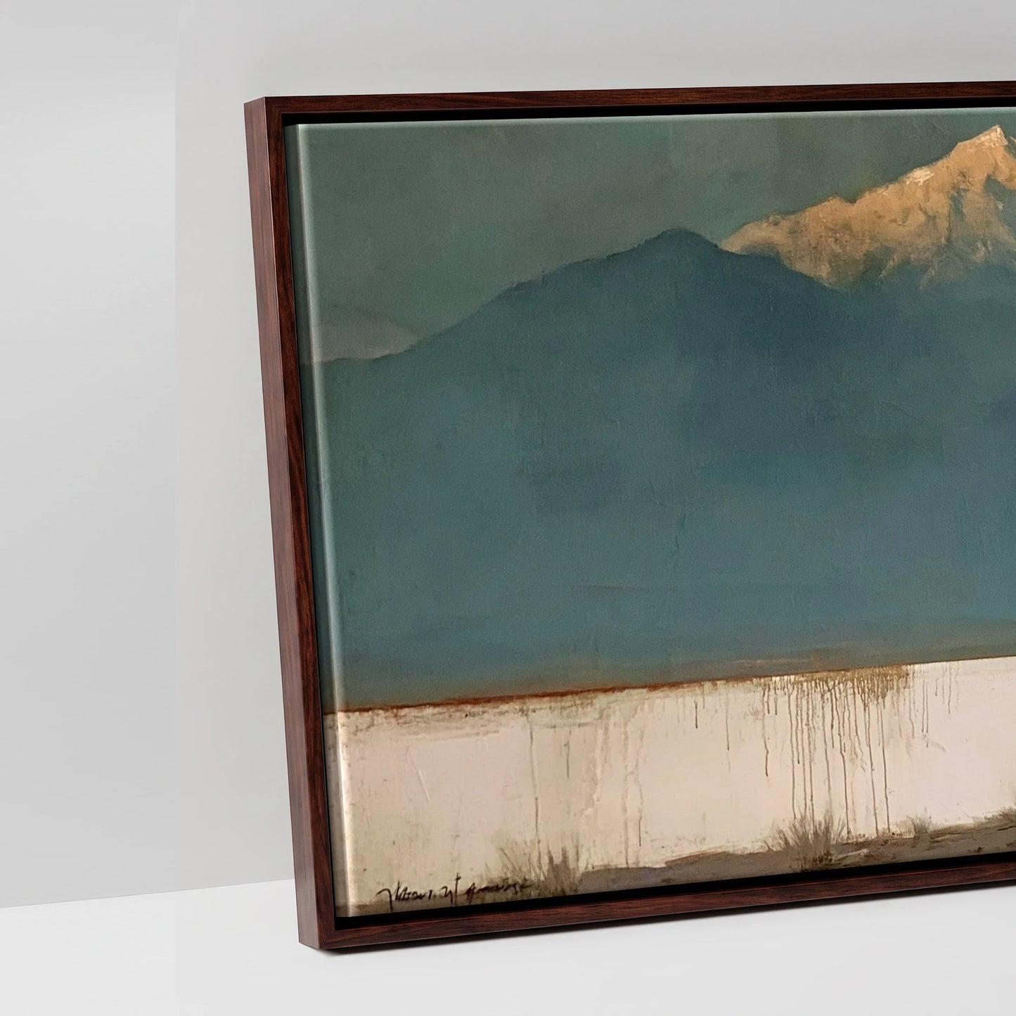 The Gilded Peak - artwork detail in a brown float frame