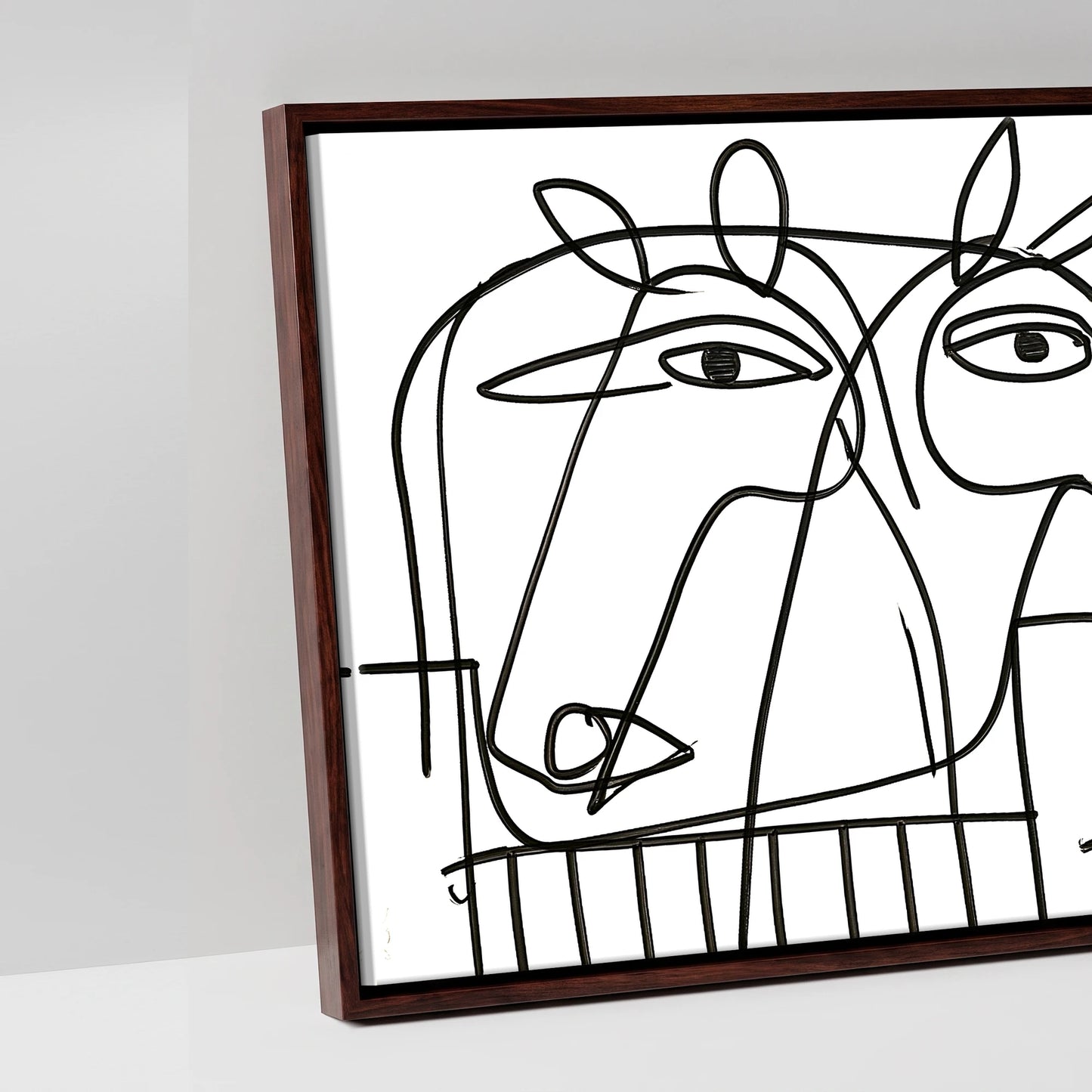 Linear Yard - artwork detail in a brown float frame