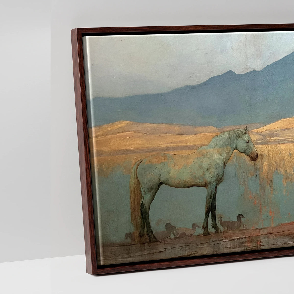 Gilded Shoreline Reflections - artwork detail in a brown float frame