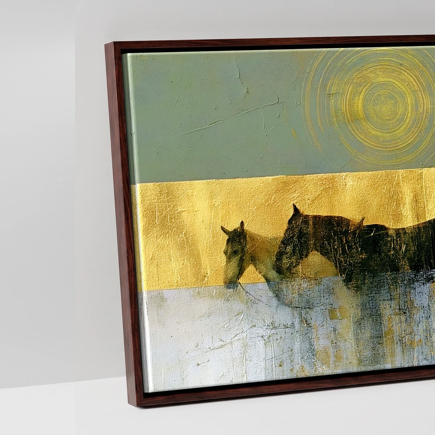 The Gilded String - artwork detail in a brown float frame