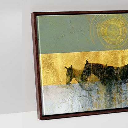 The Gilded String - artwork detail in a brown float frame