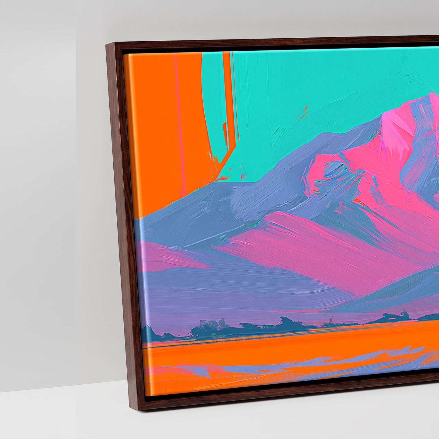 Electric Equine Horizon - artwork detail in a brown float frame