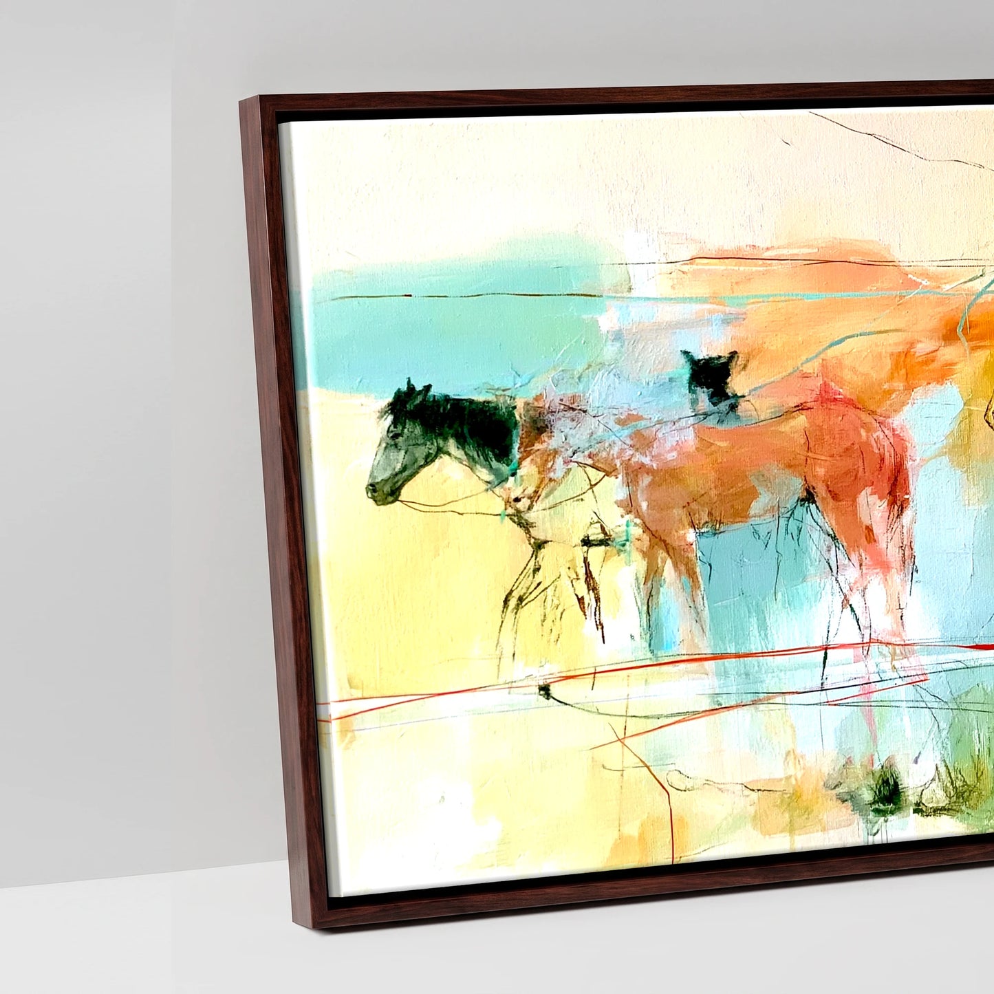 The Painted Trail - artwork detail in a brown float frame