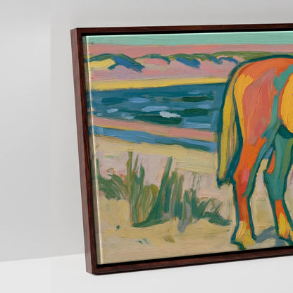 Vibrant Coastal Equine - artwork detail in a brown float frame