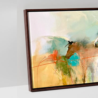 Expressive Equine Horizon - artwork detail in a brown float frame
