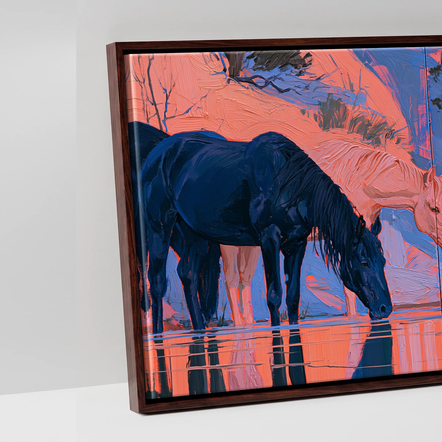 Indigo Herd in Winter Light - artwork detail in a brown float frame
