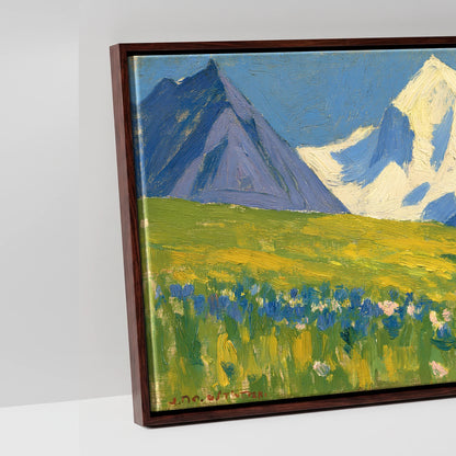 Vibrant Mountain Pasture - artwork detail in a brown float frame