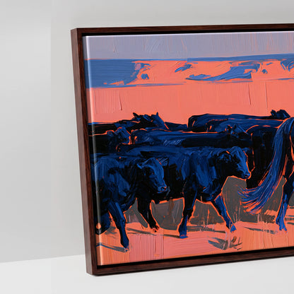 Desert Drover - artwork detail in a brown float frame
