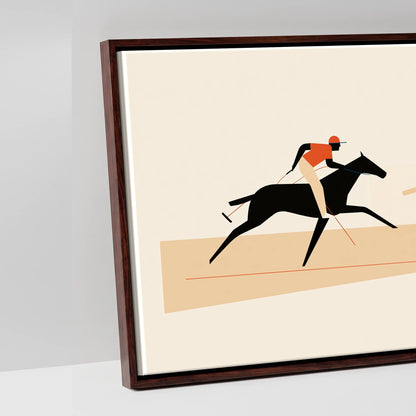 Retro Polo Pursuit - artwork detail in a brown float frame