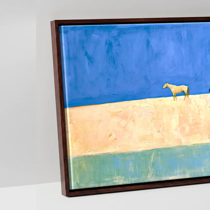Nomads of the Horizon - artwork detail in a brown float frame