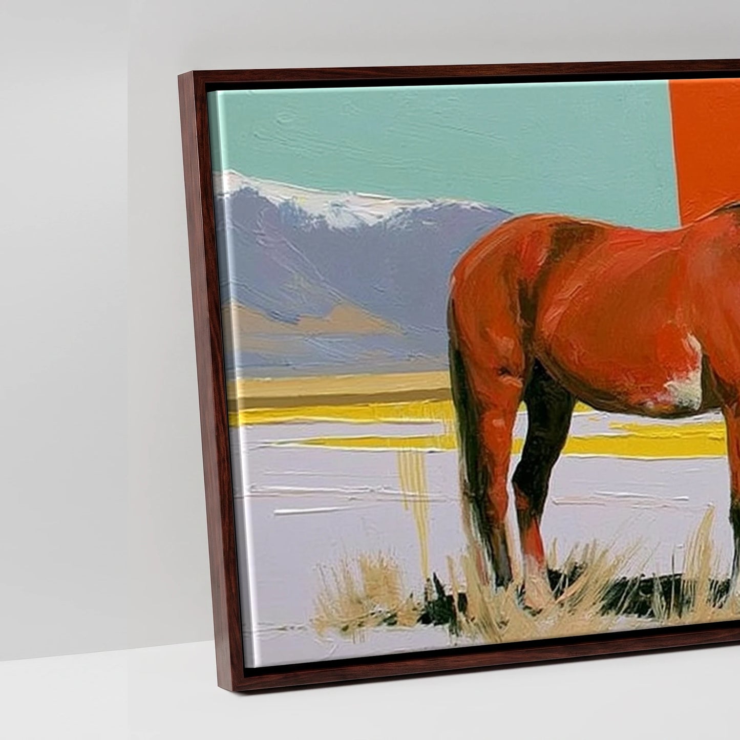Painted High Country - artwork detail in a brown float frame
