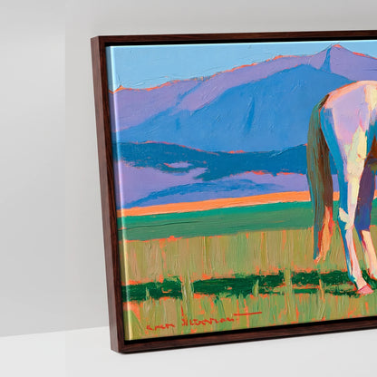 Vivid Mountain Pasture - artwork detail in a brown float frame