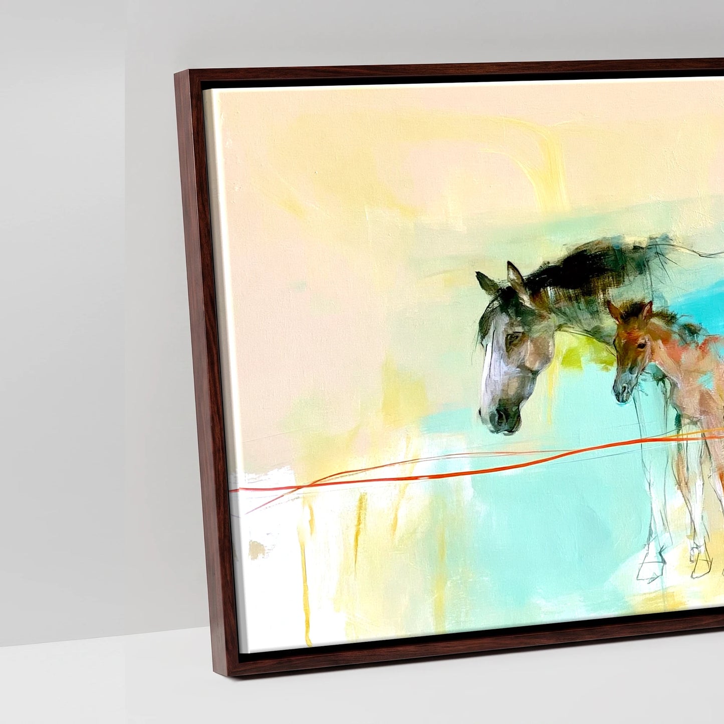 Vibrant Spring Herd - artwork detail in a brown float frame