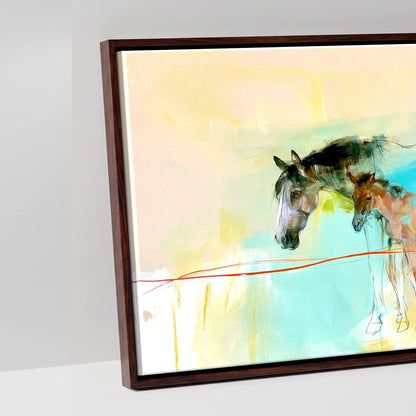 Vibrant Spring Herd - artwork detail in a brown float frame