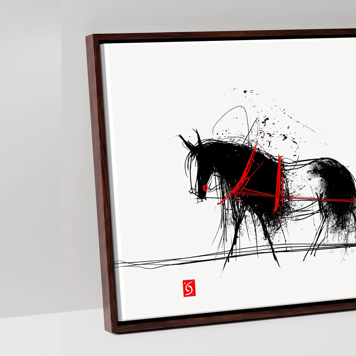 Crimson Ink Drive - artwork detail in a brown float frame