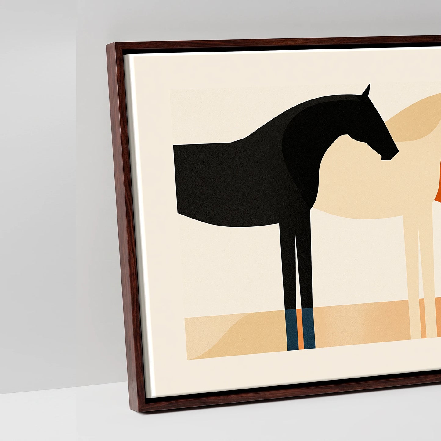 Geometric Equine Harmony - artwork detail in a brown float frame