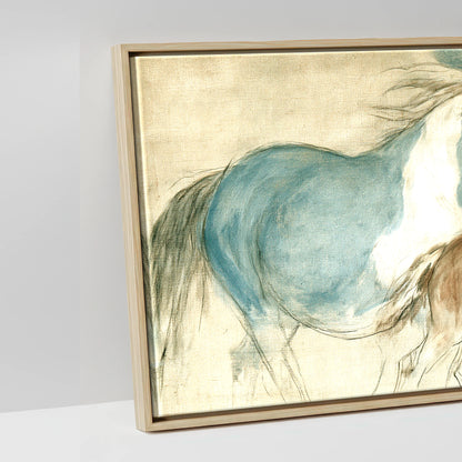 Teal and Parchment Herd - artwork detail in a natural float frame