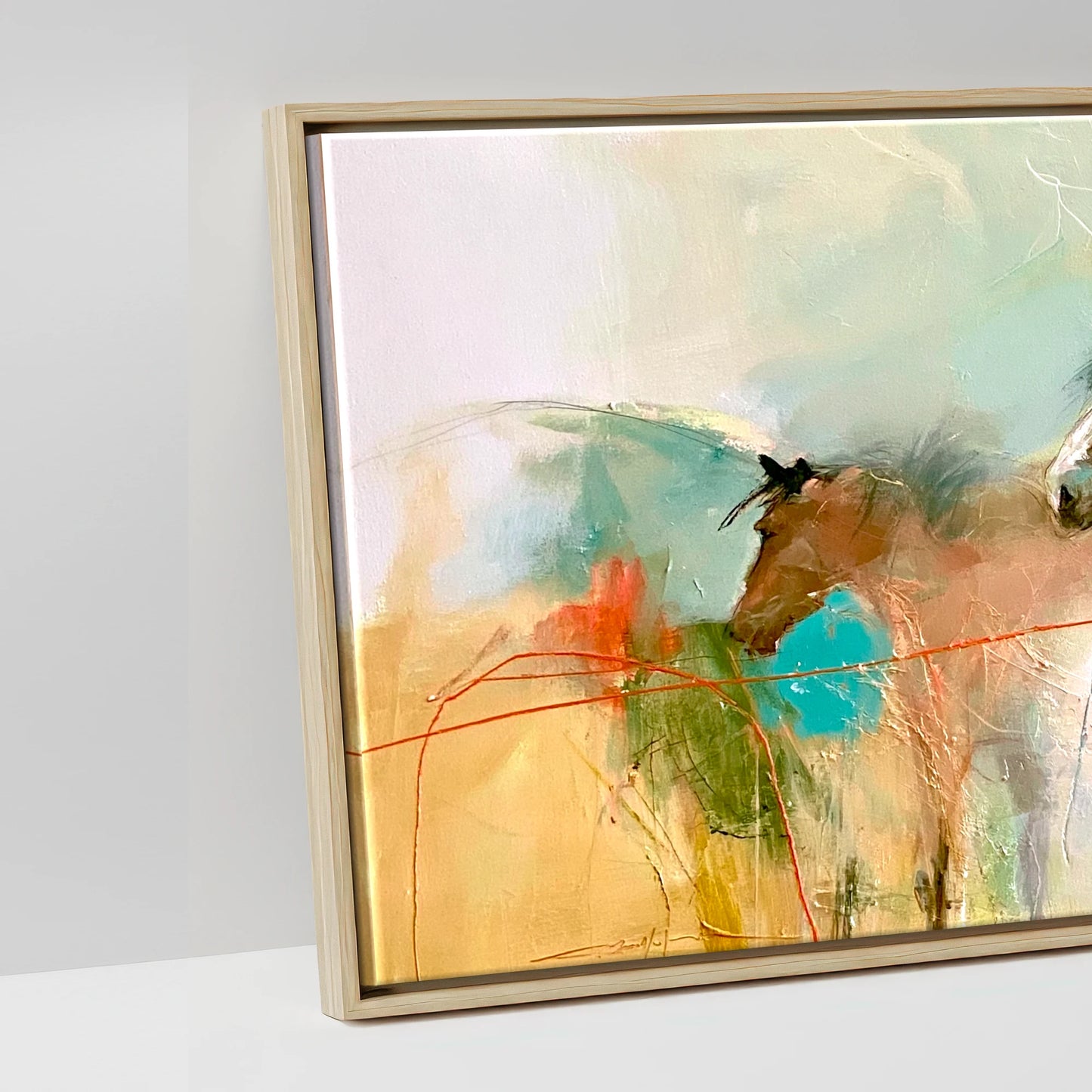 Expressive Equine Horizon - artwork detail in a natural float frame