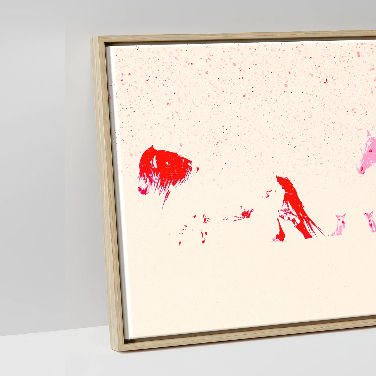 Crimson Ink Procession - artwork detail in a natural float frame