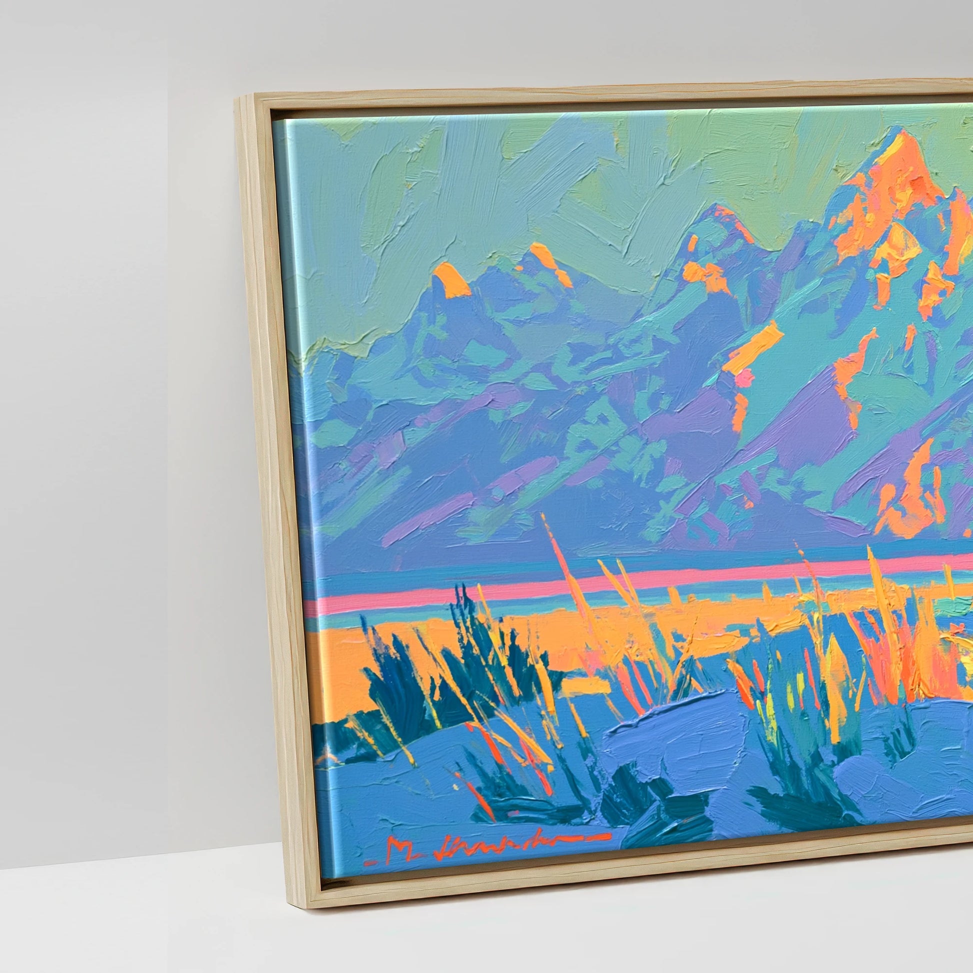 Wild Cobalt Range - artwork detail in a natural float frame