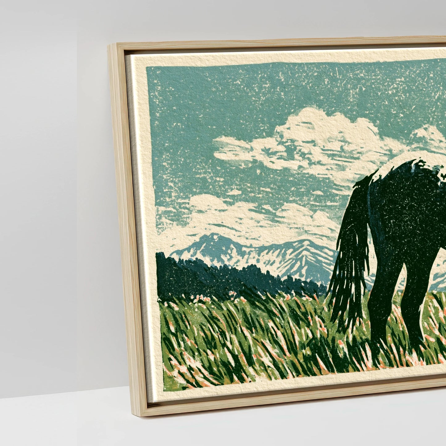 Rustic Range Silhouette - artwork detail in a natural float frame