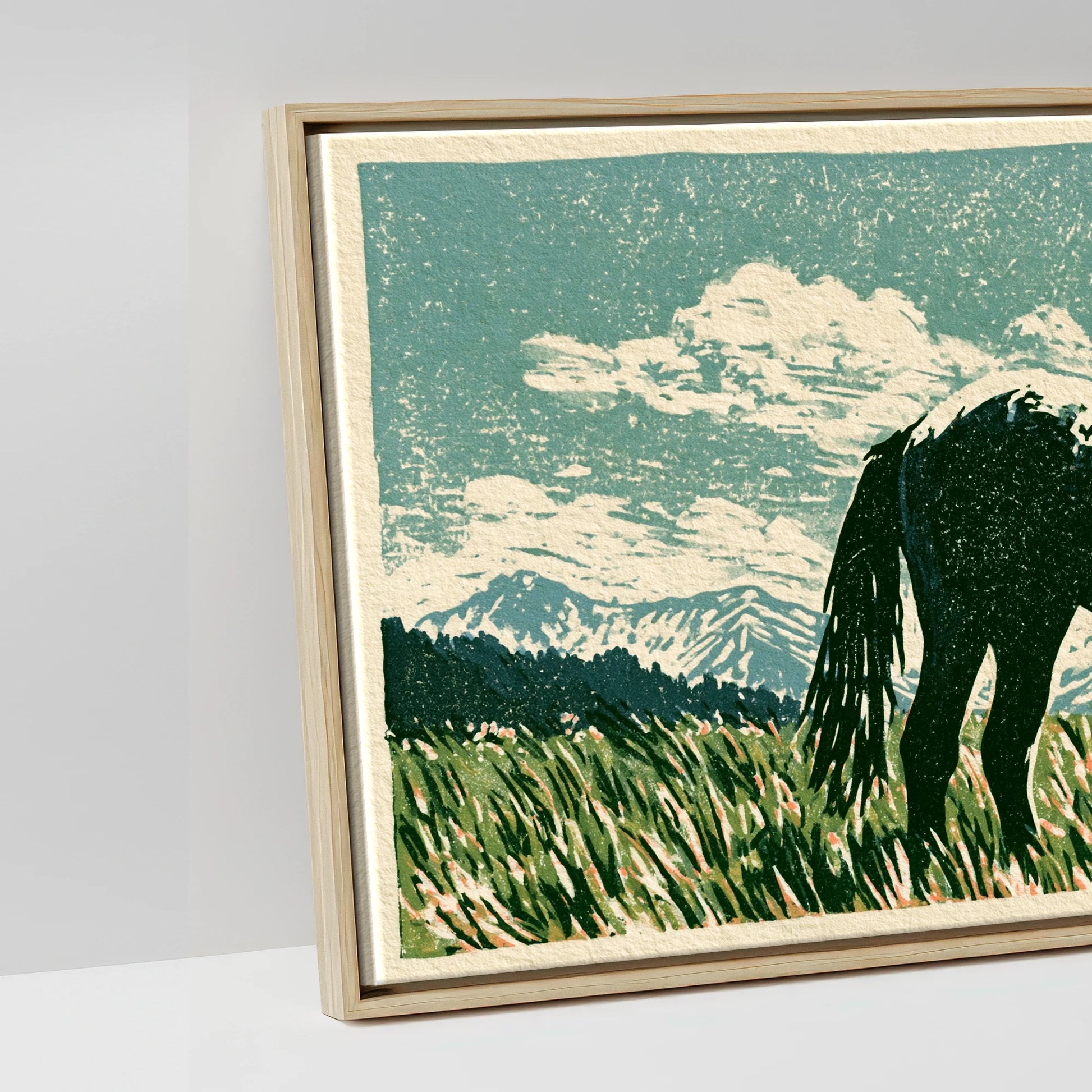 Rustic Range Silhouette - artwork detail in a natural float frame