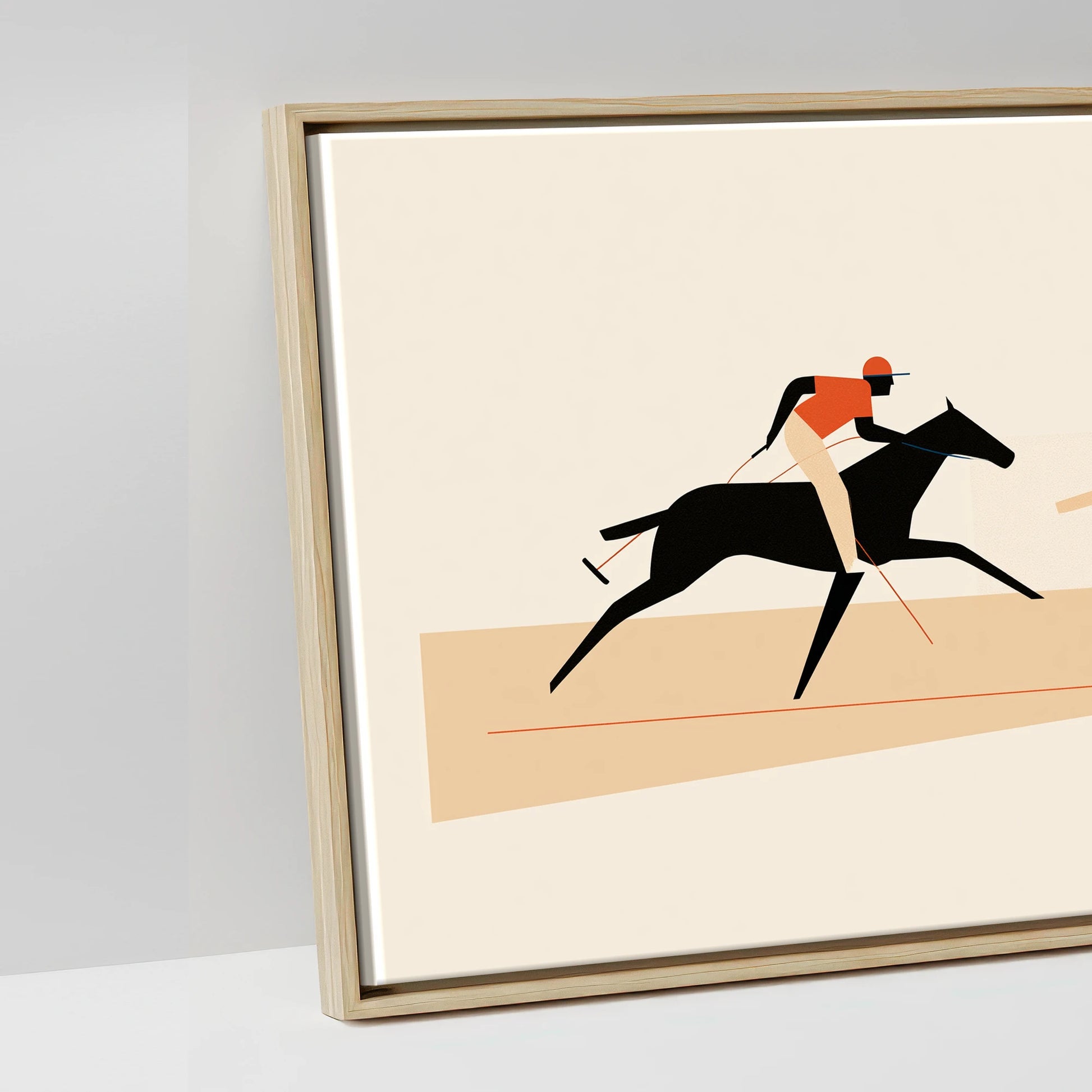Retro Polo Pursuit - artwork detail in a natural float frame