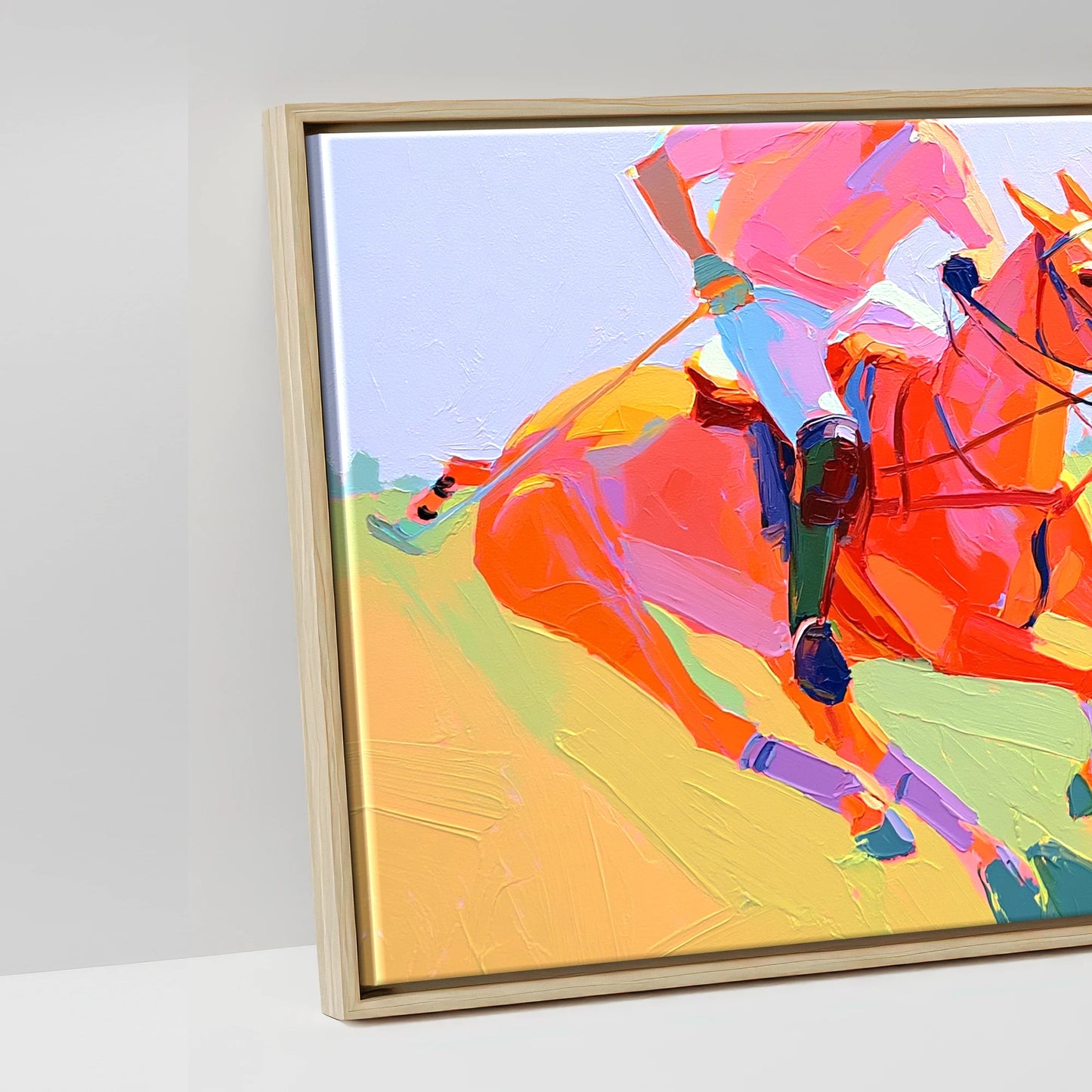 The Polo Charge - artwork detail in a natural float frame
