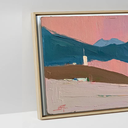 Rose and Teal Horizon - artwork detail in a natural float frame